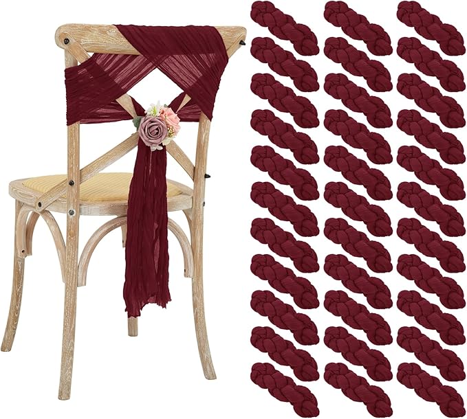 50 PCS Cheesecloth Chair Sashes Bows Wedding Aisle Decorations Chair Ribbon by Lumaycens
