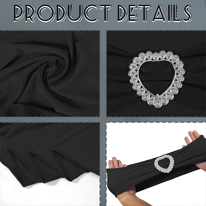 100PCS Spandex Stretch Black Chair Sashes Bows Universal Elastic Chair Cover - Image 3
