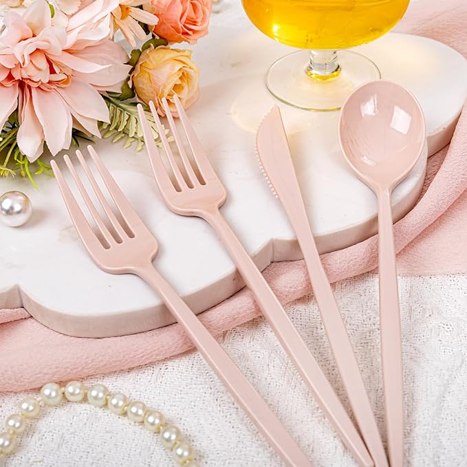 PULOTE 150PCS Pink Plastic Silverware - Image 8