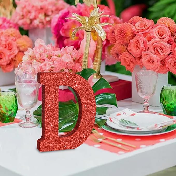 TONIFUL 8 Inch Red Glitter Letter D Table Centerpiece A-Z Red Birthday Party - Image 6