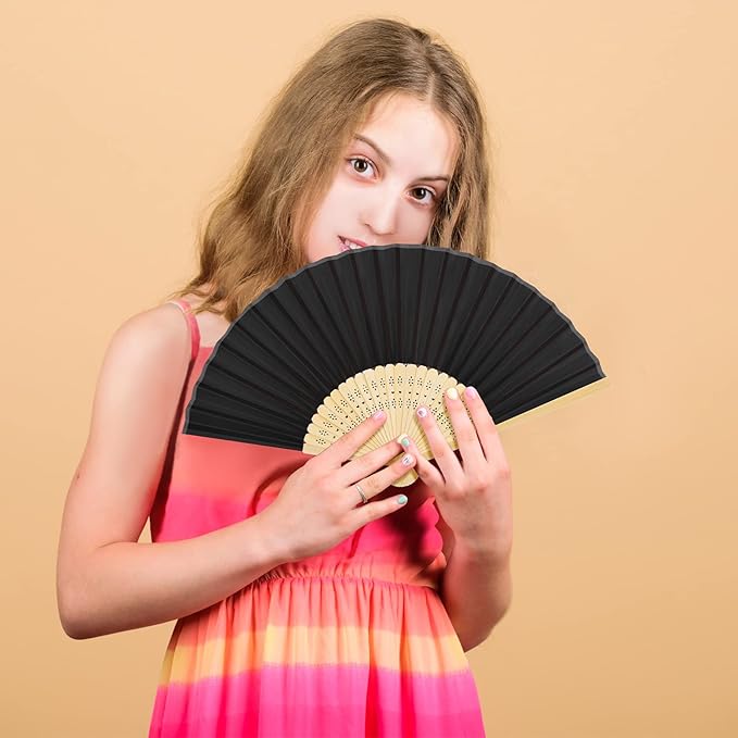 URATOT 48 Pieces Folding Fans Silk Bamboo Folding Fans Handheld Fans - Image 6