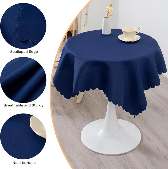 Square Navy Tablecloth 43 x 43 Inch Polyester Fabric Washable Table Cloth - Image 4