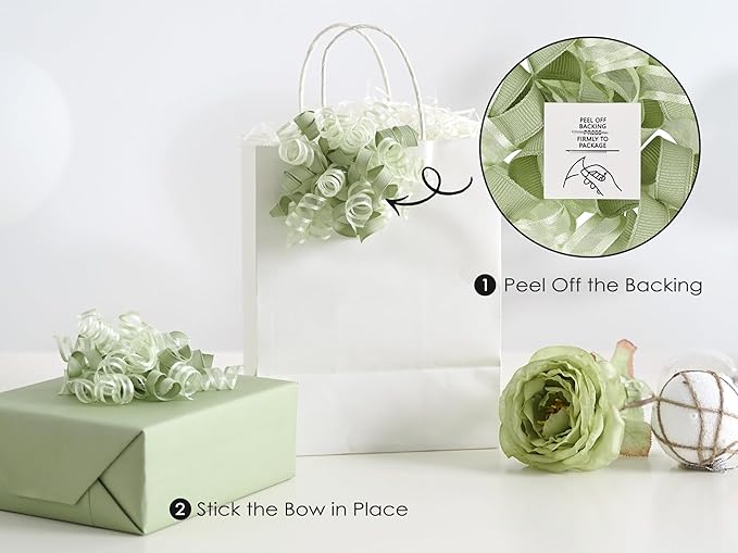HUIHUANG Green Bows for Gift Wrapping Sage Green Gift Bows 5 inch x 8 Counts - Image 3