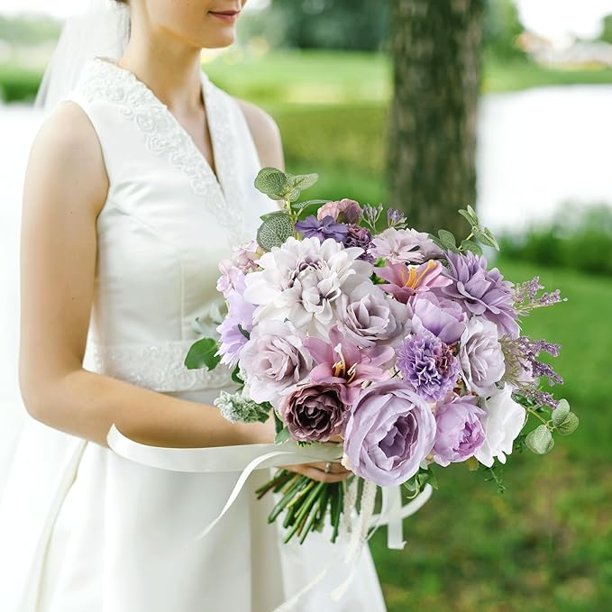 AmyHomie Lavender Artificial Flowers Combo Silk Mix Peony Rose Fake Flowers - Image 6