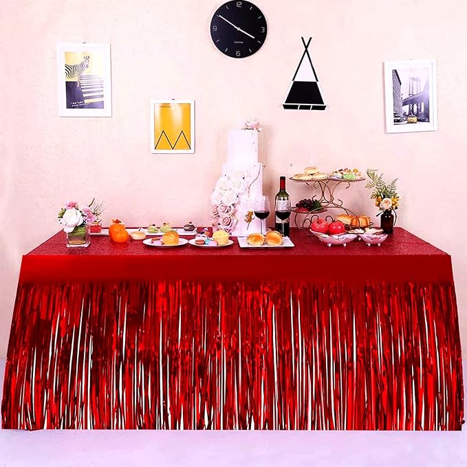 4 Pack 29x108 Inch Metallic Foil Fringe Tinsel Table Skirts - Image 7