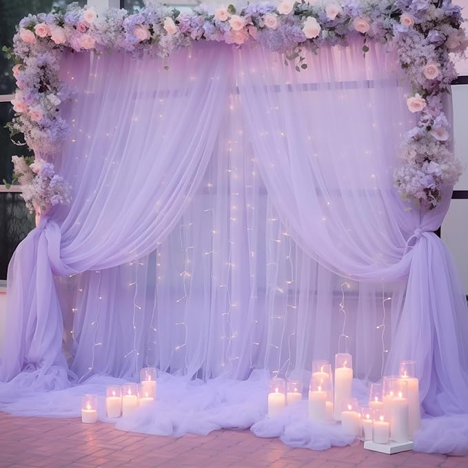 20×10ft Purple Tulle Backdrop Curtain by WishCare
