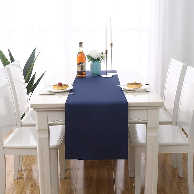 DUALIFE Navy Table Runner 14x72 inch Solid Color Thick Polyester Decorative - Image 4