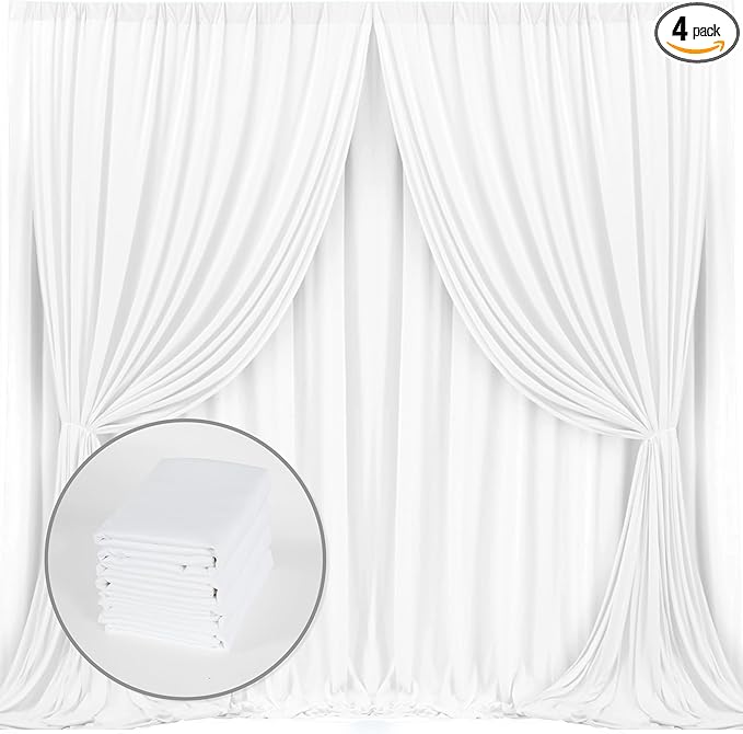 White Backdrop Curtain for Wedding Decor Holiday Party 4 Panels- White Wedding by MYSKYHOME