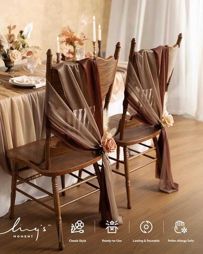 Ling's moment Wedding Chiffon Chair Sashes Cover Aisle Decorations Draping - Image 2