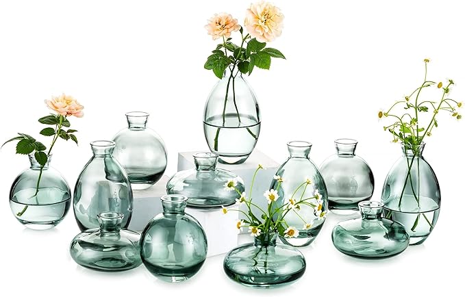 Glass Bud Vase for Centerpieces: 12Pcs Glasseam Green Mini Small Vases for by Glasseam