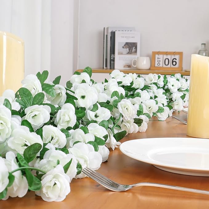 KHOYIME 18 Pack 144 FT Artificial Flower Garland, Fake White Roses Vines Silk - Image 6
