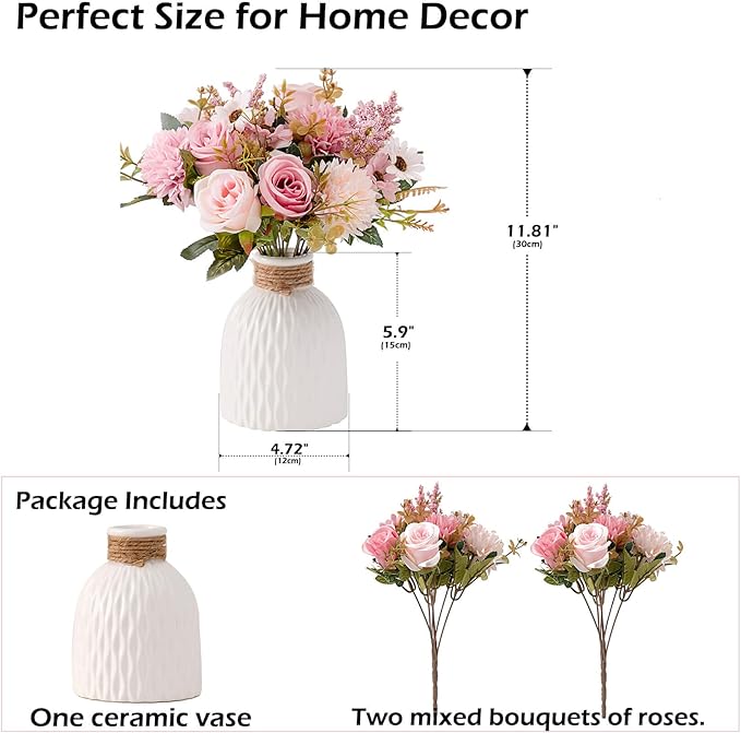 Epicpetal Fake Flowers in Vase, Artificial Pink Flowers in Vase - Image 4