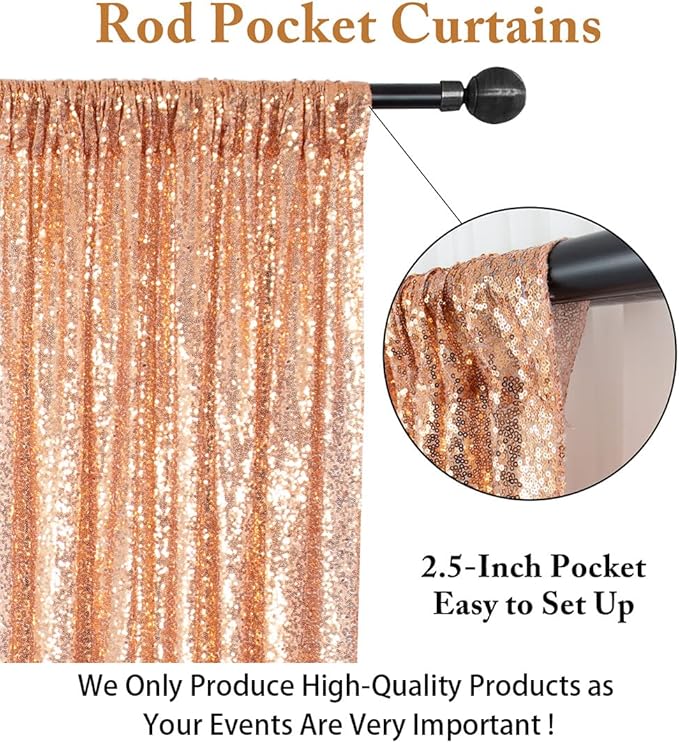 ShinyBeauty Sequin Backdrop Curtains 4 Panels Rose Gold 2FTx8FT Sequin Fabric - Image 2