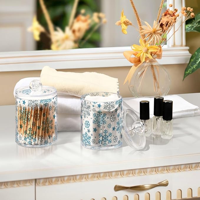 Gredecor Christmas Winter Qtip Holder Dispenser 4 Pack Silver Blue Glitter - Image 7
