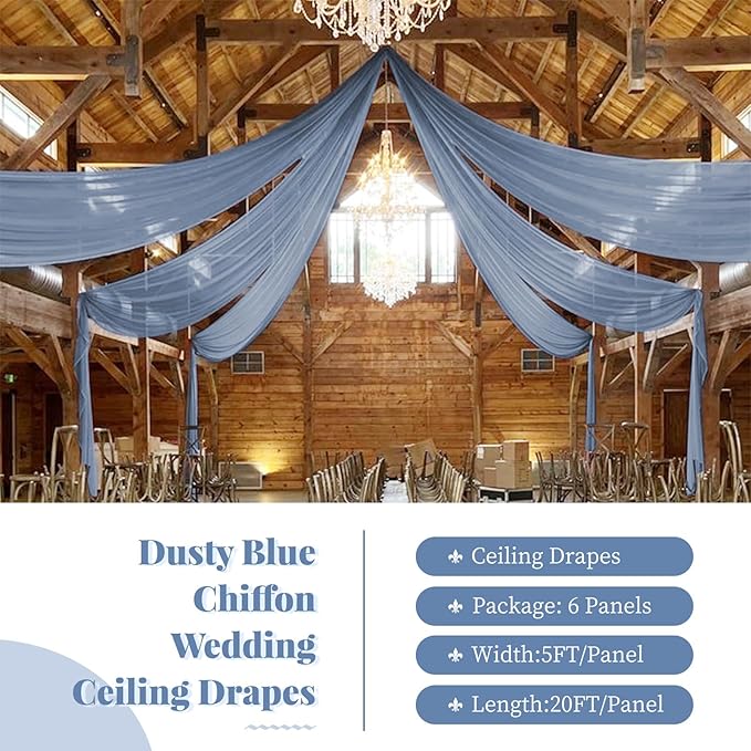 6 Panels Dusty Blue Wedding Ceiling Drapes 5ftx20ft Ceiling Drapes Chiffon - Image 2