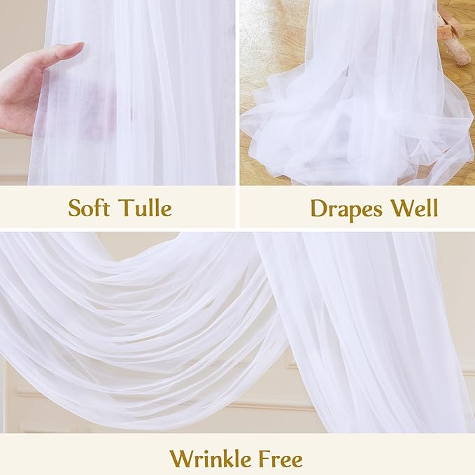 Wedding Arch Draping Fabric Backdrop 2 Panel 30" x 19Ft White Arch Drapes - Image 9