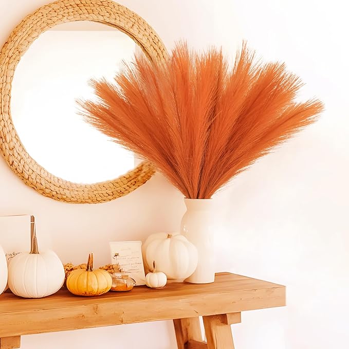 50pcs Burnt Orange Faux Pampas Grass Decor, 21.6" Short Artificial Fall Pompous - Image 7