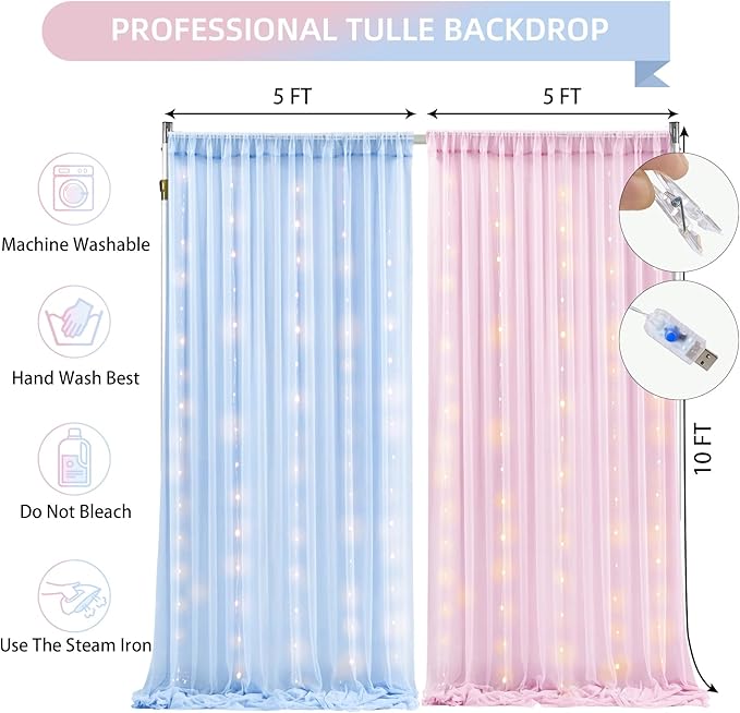 10×10ft Pink Blue Tulle Backdrop Curtain - Image 3
