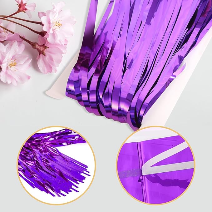 10 Pack Purple Foil Curtain Backdrop 3.2ft x 9.8ft Black Metallic Tinsel Foil - Image 4