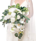 Ling's moment White Bridal Bouquet Cascading, 13 Inch Ivory Bride Bouquets by LingsMoment