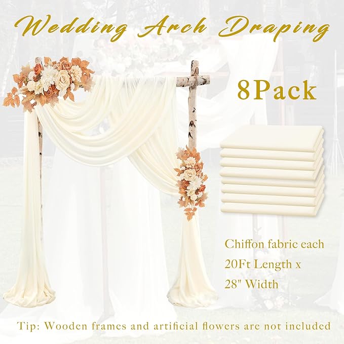 Wedding Arch Draping Fabric 8 Panels 20Ft Length x 28" Width Ivory Arch Drapes - Image 6