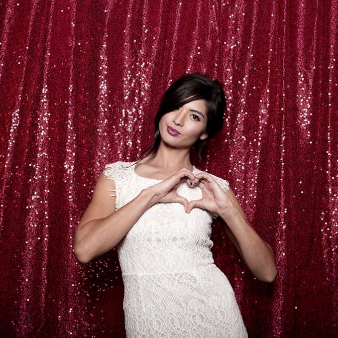 JYFLZQ Burgundy Sequin Backdrop Curtains 8ft x 8ft 1 Panel Glitter Photo Booth - Image 2