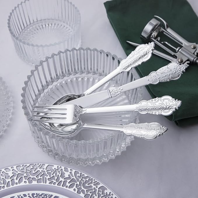 BUCLA 600PCS Silver Plastic Silverware - Image 5