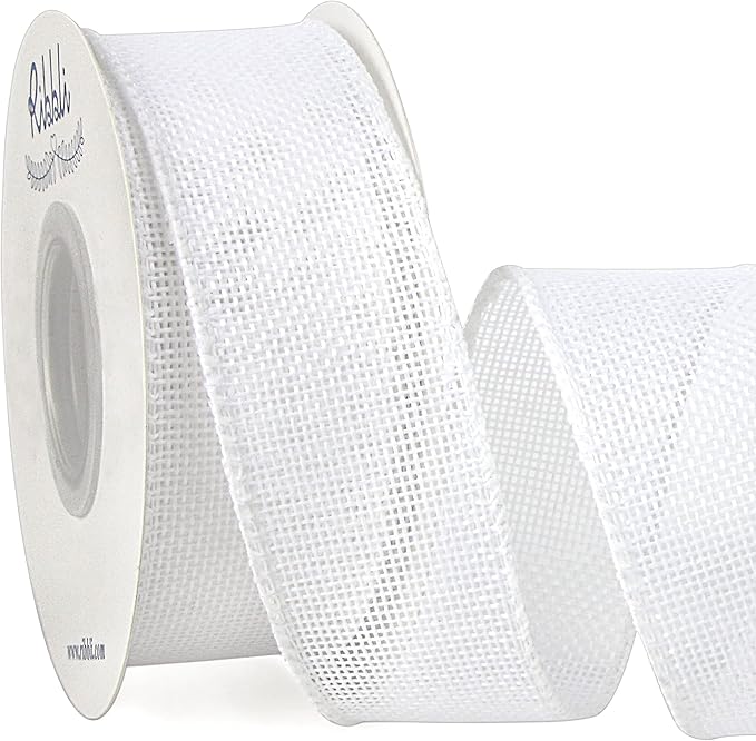 Ribbli White Burlap Wired Ribbon, 1-1/2 Inch x 10 Yard, Cross Royal Burlap by Ribbli