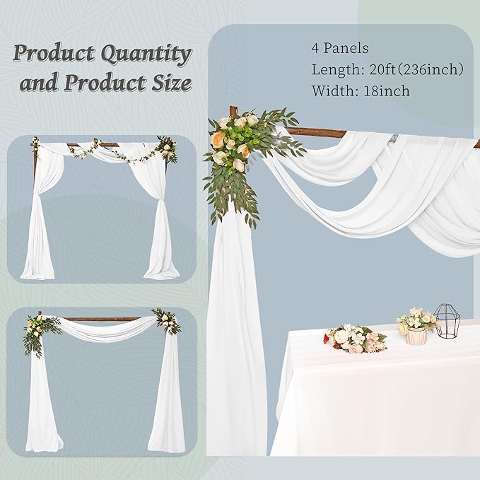 8 Panels Wedding Arch Draping Fabric 28" x 20Ft Wedding Arch Drapes Chiffon - Image 7
