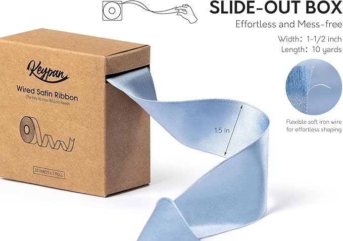 Blue Satin Ribbon Double-Faced Wired Ribbons - Image 2
