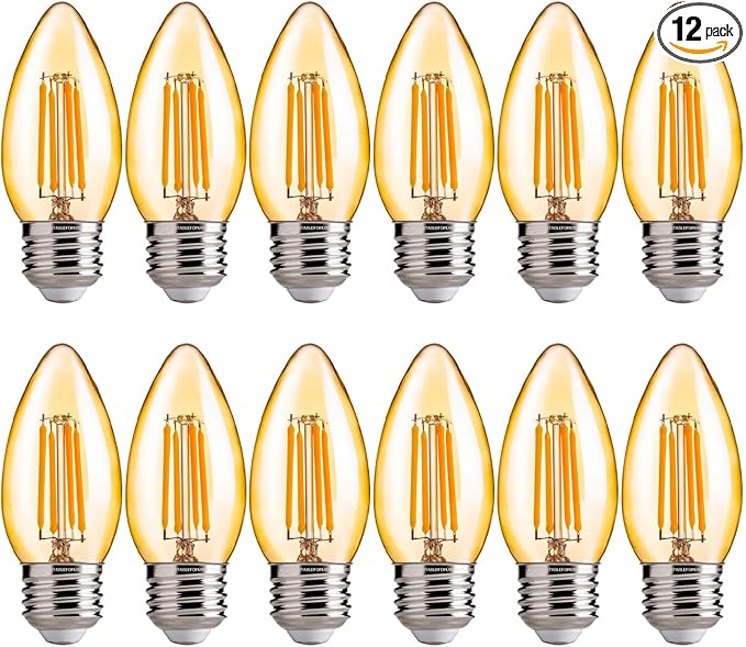 FLSNT 40W Equivalent LED Chandelier Light Bulbs, Dimmable Amber LED B11 E26 by FLSNT