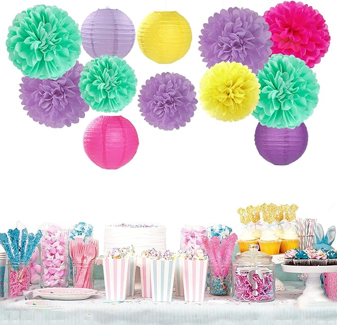 Hot-Pink Purple-Teal Yellow Paper-Flowers Lanterns - Image 6