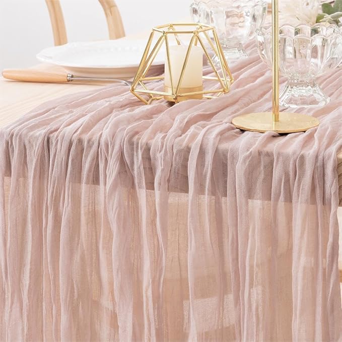 MLMW 3 Pack Pink Cheesecloth Table Runner Boho Gauze Rustic Cheese Cloth Table - Image 3