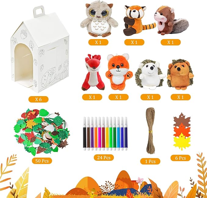 Cinrobiye 6 Set Fall Party Favors Mini Woodland Animals Bulk Plush Keychains - Image 3