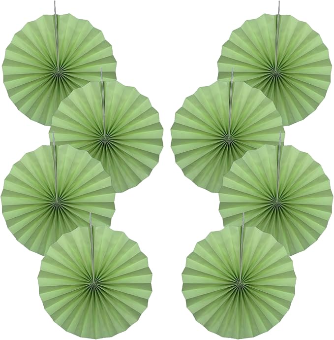Green Hanging Paper Fans, 30 Color, DIY Set, Light Green, Military Theme by BARTHEW