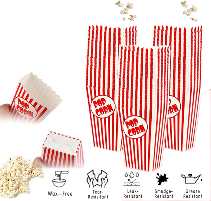 100 Pcs Small Popcorn Boxes for Party 5.5 Inches Tall Red & White Striped - Image 3