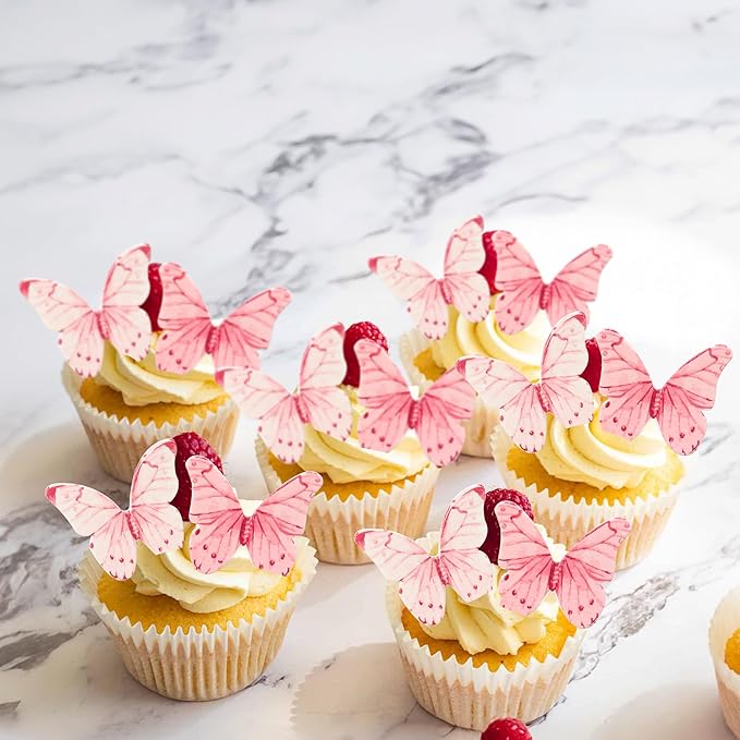 Ephlyn 40Pcs Edible Butterfly Cupcake Toppers 3D Butterfly Cake Picks Mixed - Image 5