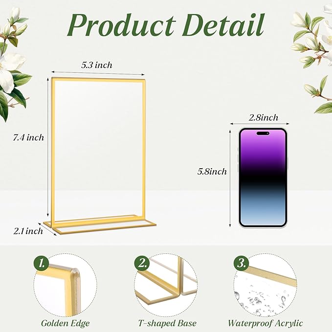 20 Pack Gold Acrylic Sign Holders 5x7 Inch, Double Sided Vertical Stand Clear - Image 3