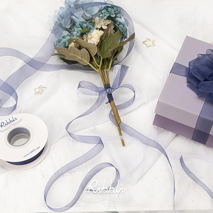Ribbli Navy Organza Ribbon, 1 Inches x Continuous 50 Yard, Cookie Wrapping - Image 2