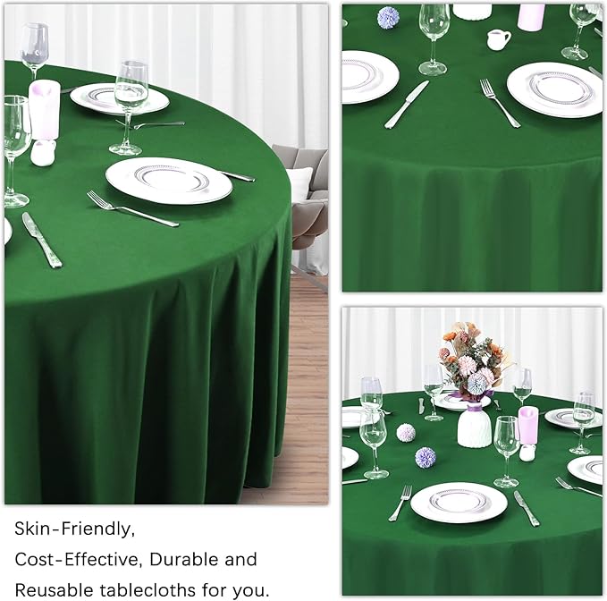 8 Pack Green Round Tablecloth 120 Inch Stain and Wrinkle Resistant Round Green - Image 5