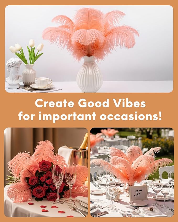 NEWONG 30pcs Rouge Pink Ostrich Feathers Natural Bulk 8-10in（20-25cm） Vase - Image 3