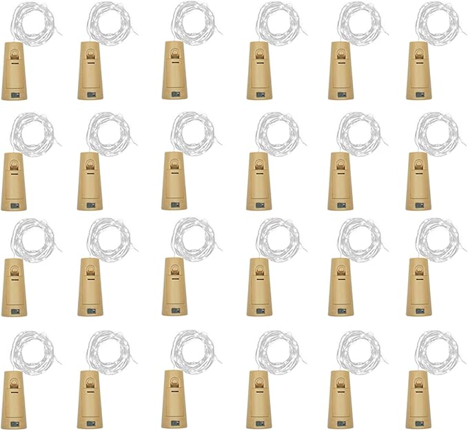 Wine Bottle Lights with Cork, Battery Operated 24 Pack 20 LED Cork Shape Silver by LoveNite