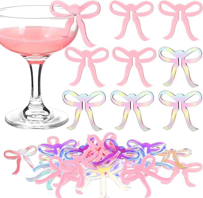 36 Pcs Bow Drink Markers Acrylic Drink Tags Bowknot Wine Glass Charms by CroBlissful