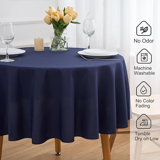 Navy Blue 6 Pack Round 60 Inch Tablecloth, Premium Polyester Table Cloth - Image 3