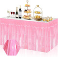 3 Pack 29x108 Inch Macaron Pink Foil Fringe Table Skirts Metallic Banner by Ferwzsr