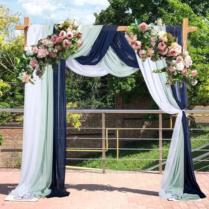 3 Panels 20Ft Chiffon Wedding Arch Drapes Navy Sheer Ceiling Drapes Romance - Image 2