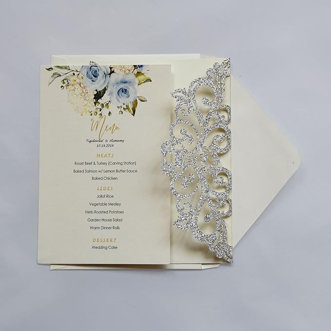25PCS Silver Glitter Laser Cut Wedding Invitations Cards - Image 3