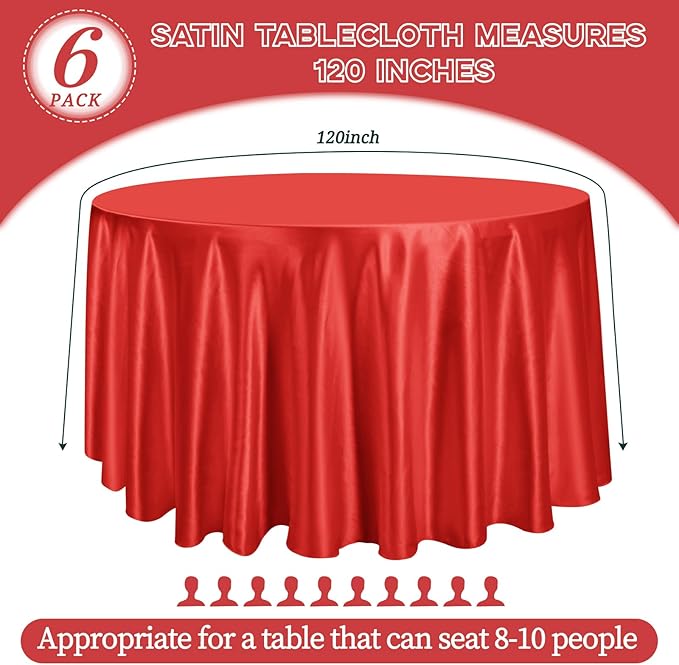 fani 6 Pack 120 Inch Red Satin Tablecloth - Image 2