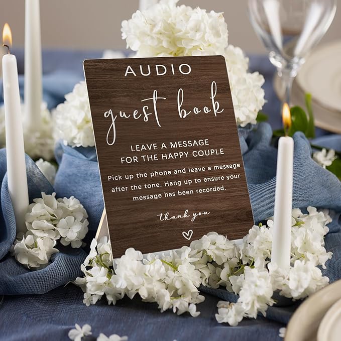 Audio Guestbook Sign, Audio Phone Guestbook Wooden Stand 5x7inch, Wedding - Image 2