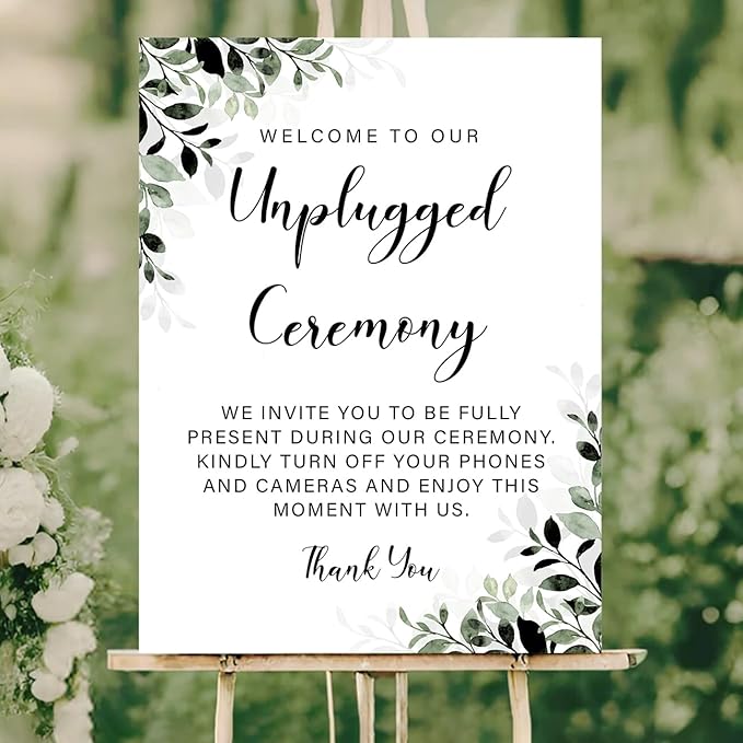 Unplugged Ceremony Wedding Sign – Elegant Greenery Design - Image 2